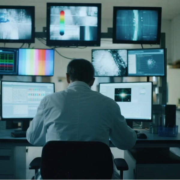 Monitor Process: Engineer observes sample and antenna status via monitor,...